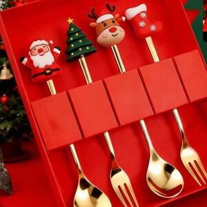 Christmas Gold and Red Holiday Cutlery Gift Set